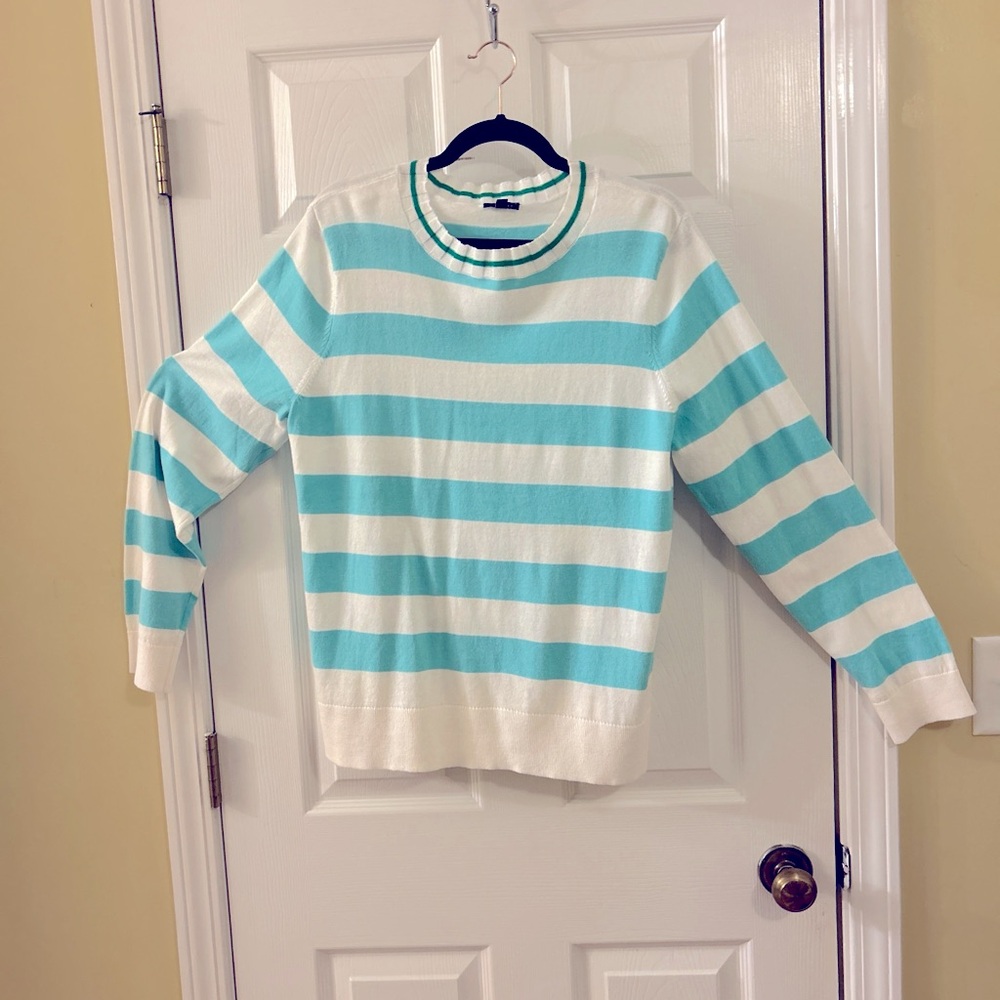 Talbots Aqua and White Striped Sweater